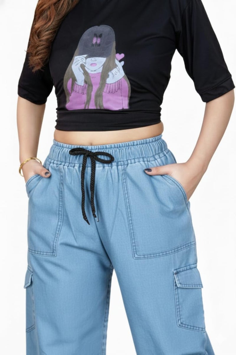 VIG TRENDS Women's Cargo Pants with Drawstring, Wide Leg Casual Trousers with 4 Side Pockets - Image 5